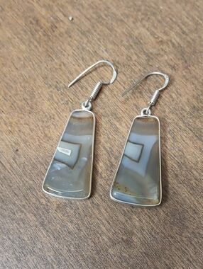 Handcrafted Agate Drop Earrings in Gray and Brown